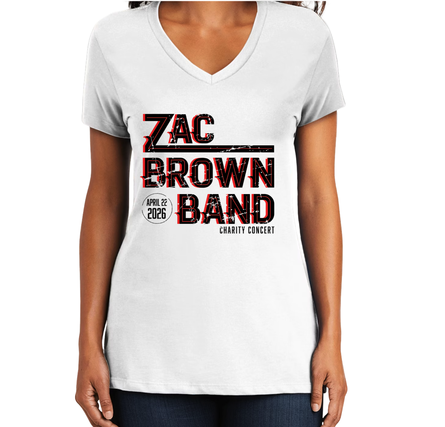 Zac Brown Band Women’s Relaxed Jersey V-Neck White Tee
