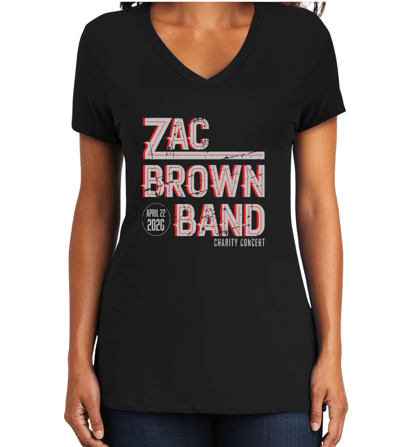 Zac Brown Band Women’s Relaxed Jersey V-Neck Black Tee